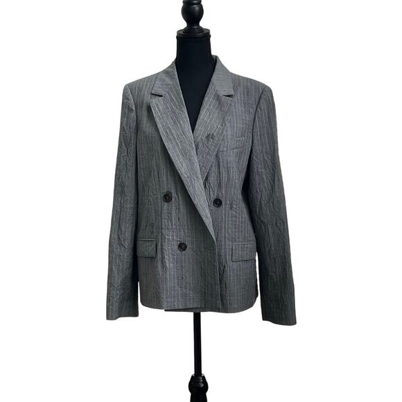 Michael Kors Gray Pinstripe Double-Breasted Blazer - Size 12 - Picture 5 of 10